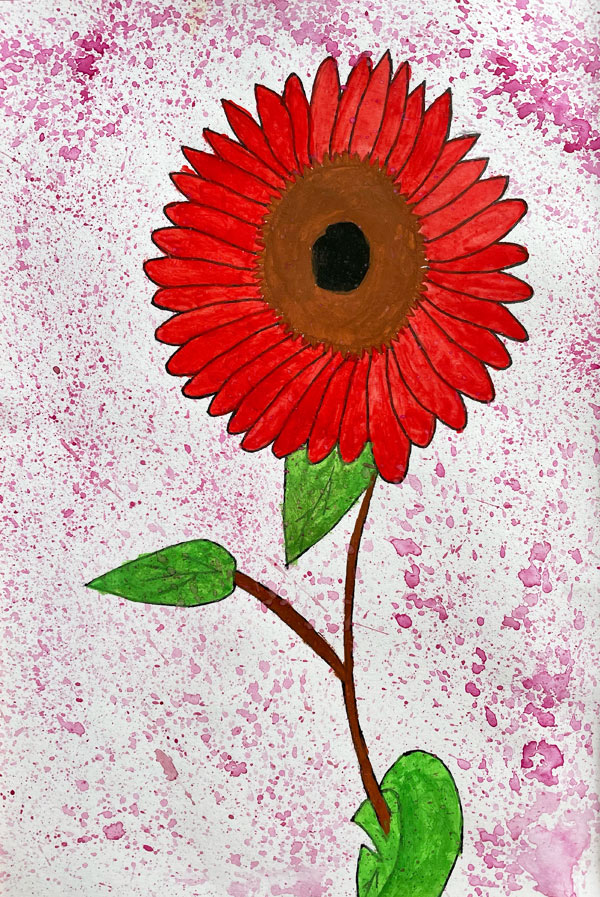 Rote Blume (Aquarell) © Mr. Marwa / entstanden im Kunstprojekt STABIL der JVA Hahnöfersand