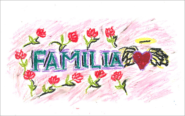 Zeichnung mit Schriftzug Familia © Richie Laymon, entstanden im Kunstprojekt STABIL de JVA Hahnöfersand in Kooperation mit dem JIZ Hamburg