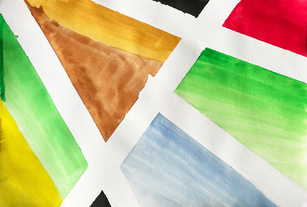 bunte Farbfelder, weiße Streifen (Aquarell) © Kärekiba; entstanden im Kunstprojekt STABIL der JVA Hahnöfersand