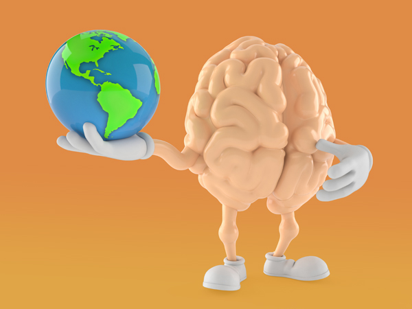 Gehirn mit Globus in der Hand (Illustration) © Talaj/AdobeStock, farbliche Nachbearbeitung: JIZ Hamburg