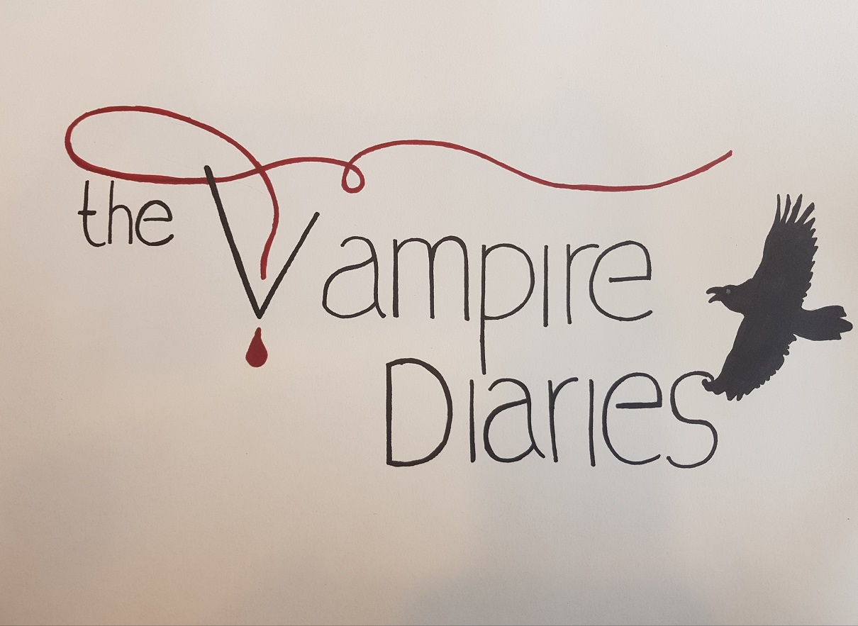 Zeichnung zur Serie Vampire Diaries: Schriftzug und Vogel © Kira und Amy