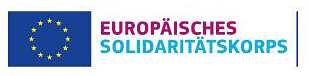 Schriftzug Europäisches Solidaritätskorps in blau und rot; Logo der Europäischen Union (Stern-Kreis) © www.solidaritaetskorps.de