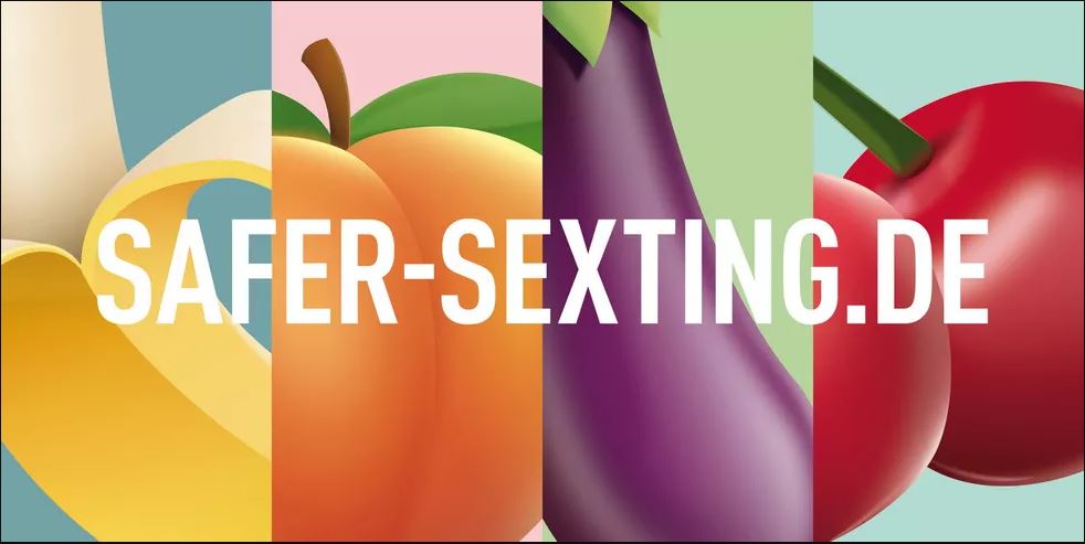 Illustrierte Früchte die bildlich für Geschlechtsteile stehen und der Schriftzug safer-sexting.de © Sexting Kampagne Medienanstalt Hamburg/Schleswig-Holstein