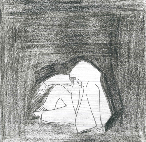 Zeichnung: Junge im Dunkeln © JVA Hahnöfersand