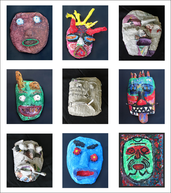 Masken aus Pappmaché © Kunstprojekt STABIL der JVA Hahnöfersand in Kooperation mit dem IZ Hamburg