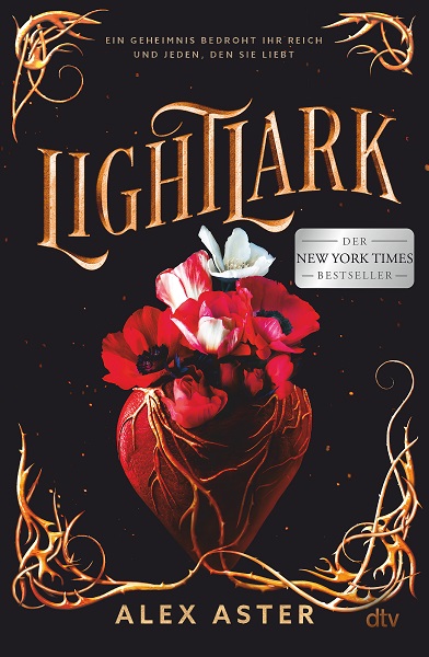 Buchcover vom Roman "lightlark", eine Collage aus einem Herz und Blüten, sowie Wurzelwerk © dtv Verlagsgesellschaft